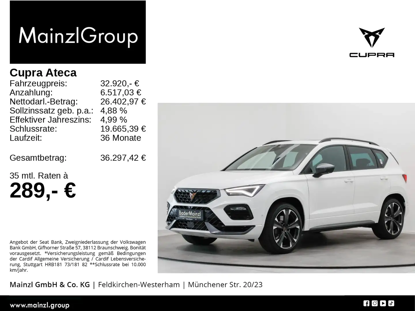 CUPRA Ateca VZ 2.0 TSI 4Drive DSG AHK Pano Navi Kamera Weiß - 1