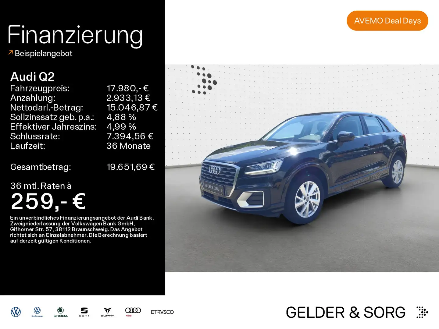 Audi Q2 30 TFSI AHK|LED|Tempomat|Navi|Bluetooth Schwarz - 1