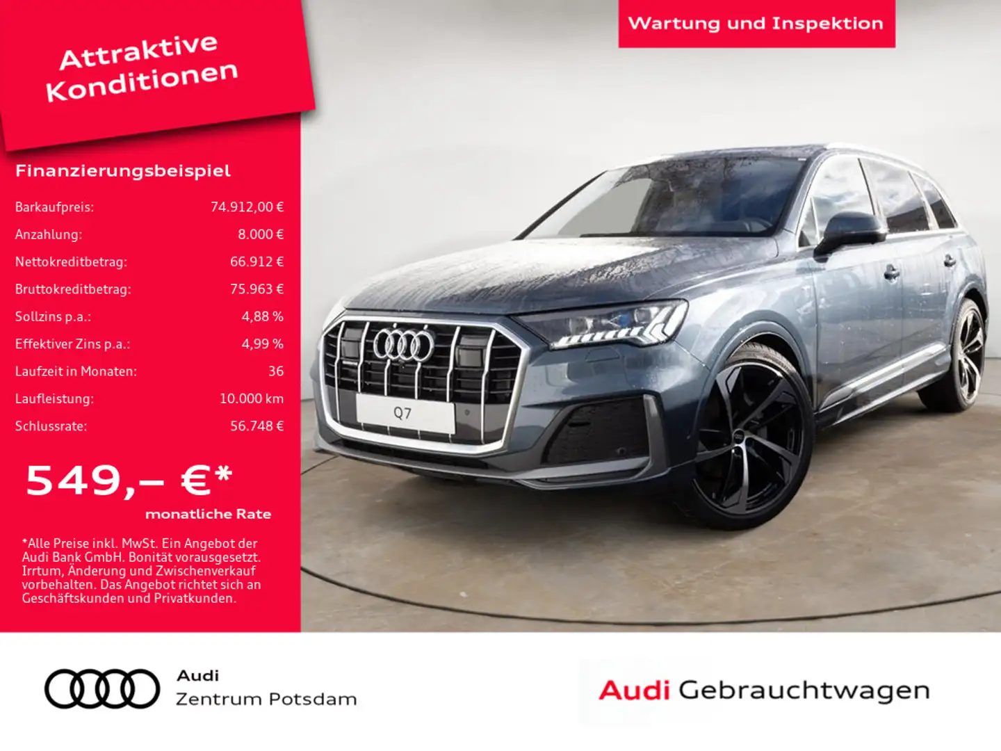 Audi Q7 S line 50 TDI quattro B&O PANO LASER 360° Blau - 1