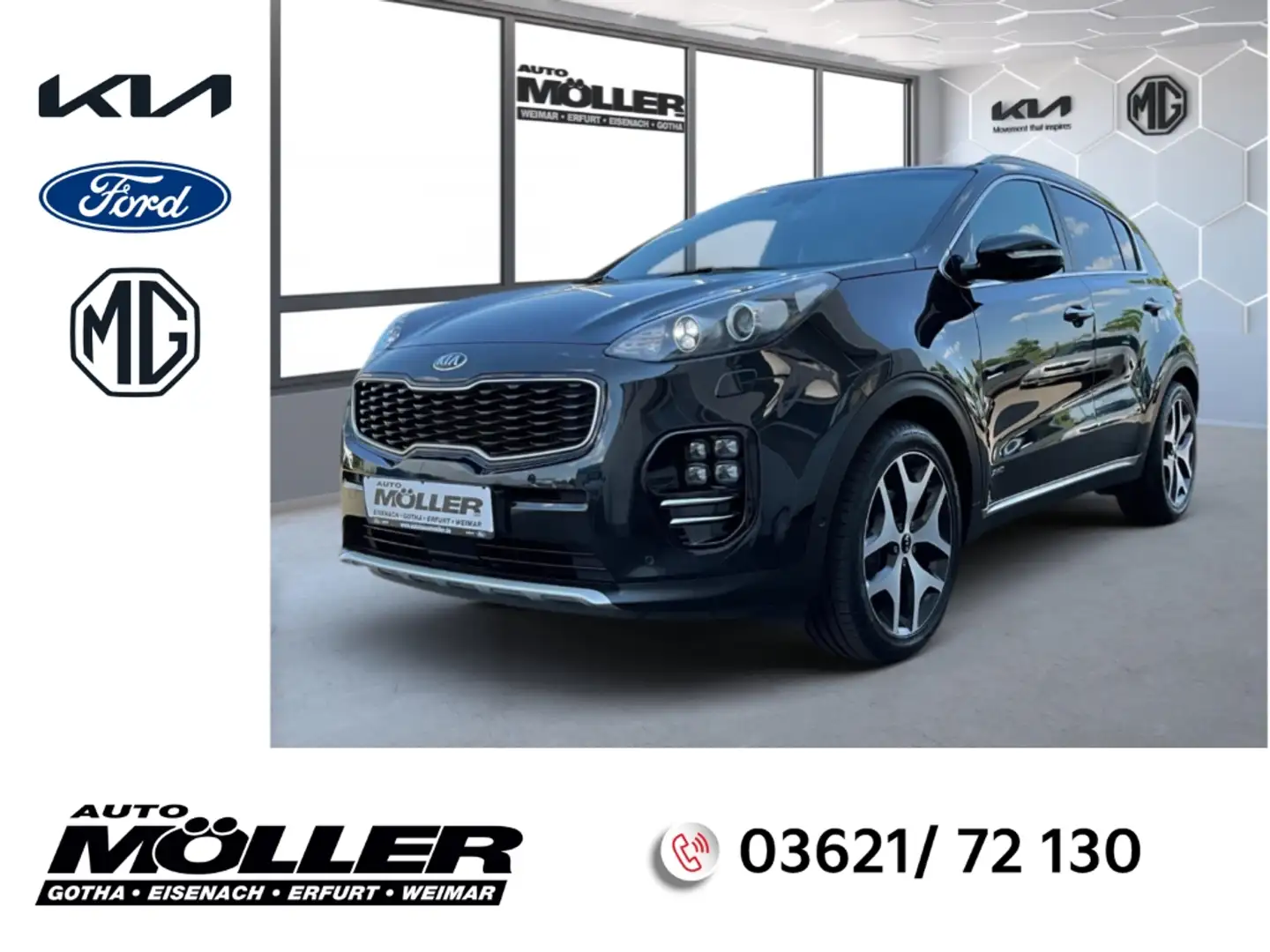 Kia Sportage GT-Line 4WD 1.6 AHK Navi Leder Klimasitze Bi-Xenon Schwarz - 1