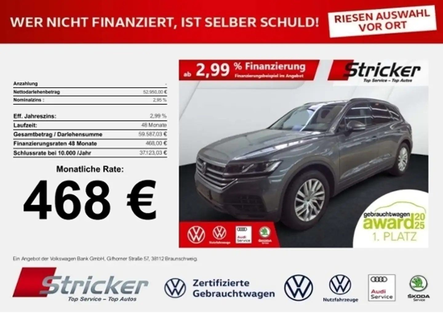 Volkswagen Touareg 3.0TDI 468,-ohne Anzahlung Navi AHK Luft Szary - 1