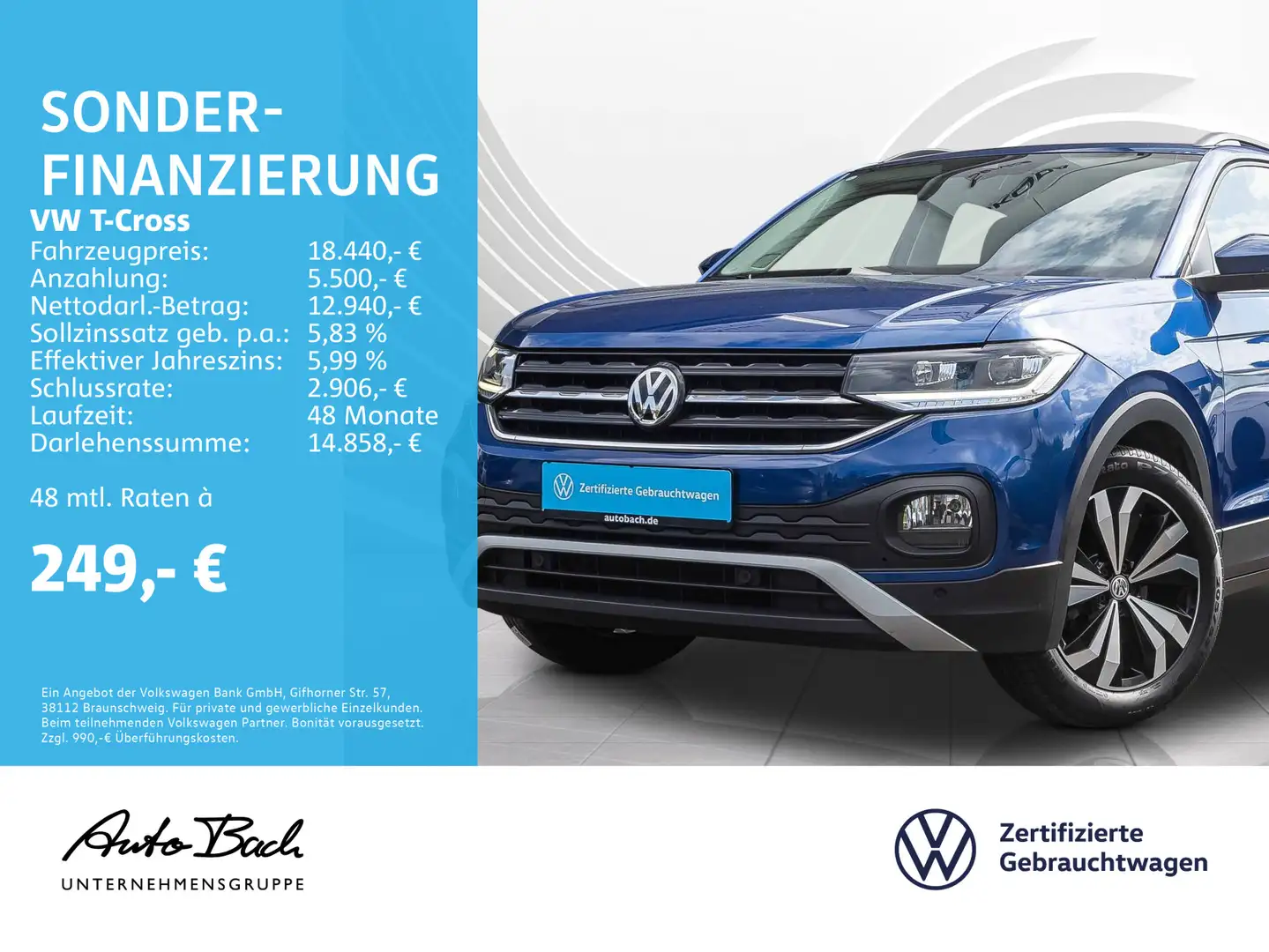Volkswagen T-Cross 1.0 TSI DSG Life, Navi, LED, ACC, Telefo Blauw - 1