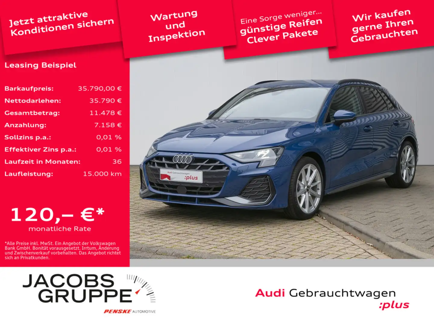 Audi A3 Sportback S line 30 TFSI S tronic AHK*Navi*Virtual Blau - 1