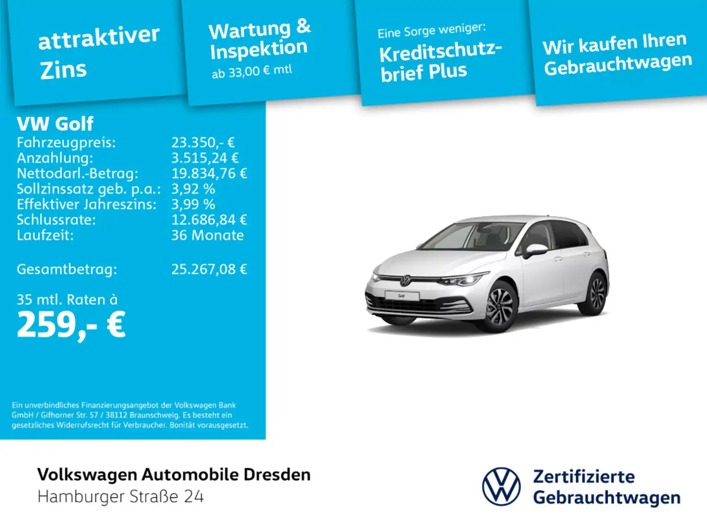 Volkswagen Golf VIII Active 1.5 TSI LED AHZV KAM APP NAVI Weiß - 1