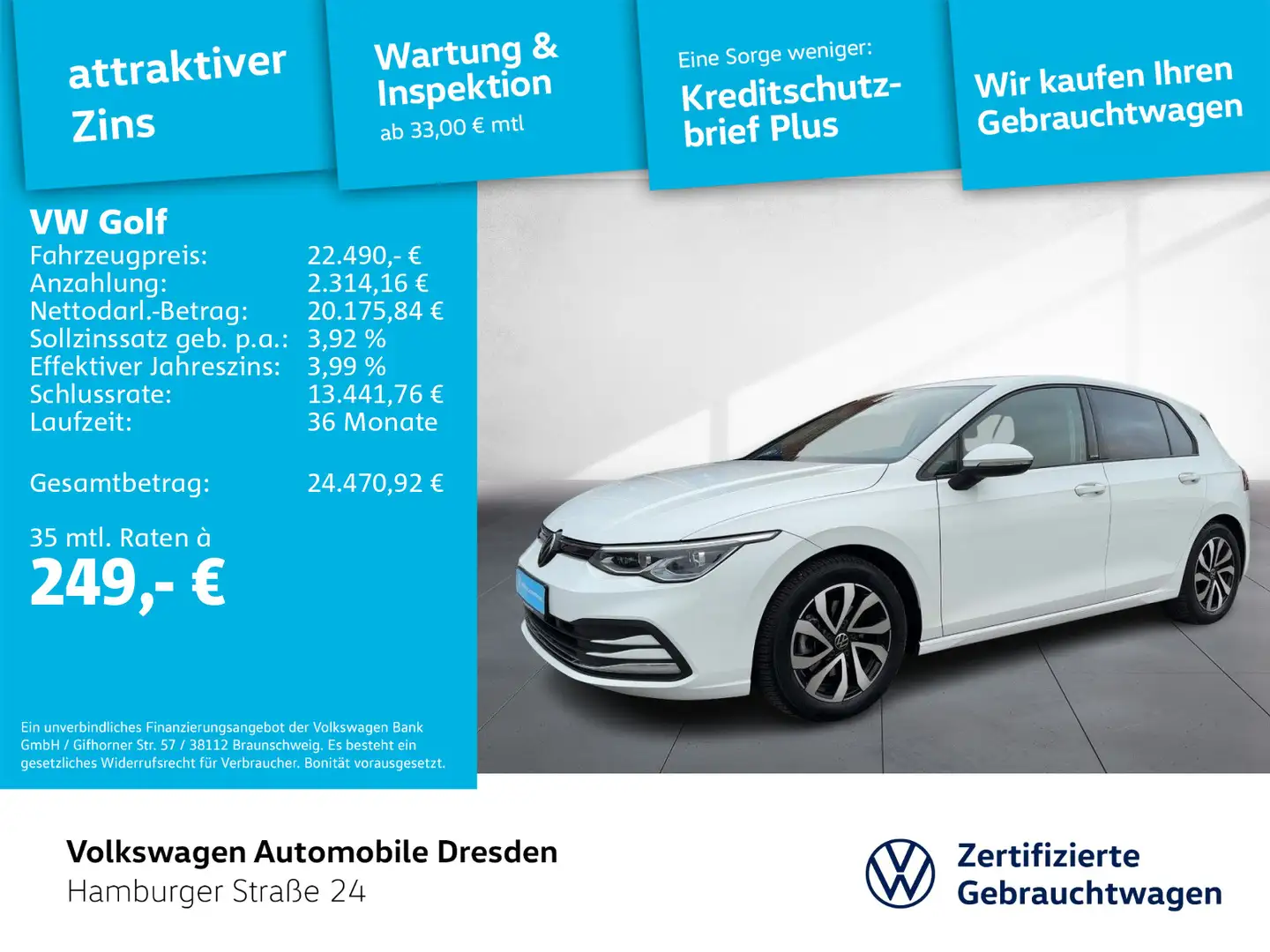 Volkswagen Golf VIII Active 1.5 TSI LED AHZV KAM APP NAVI Weiß - 1