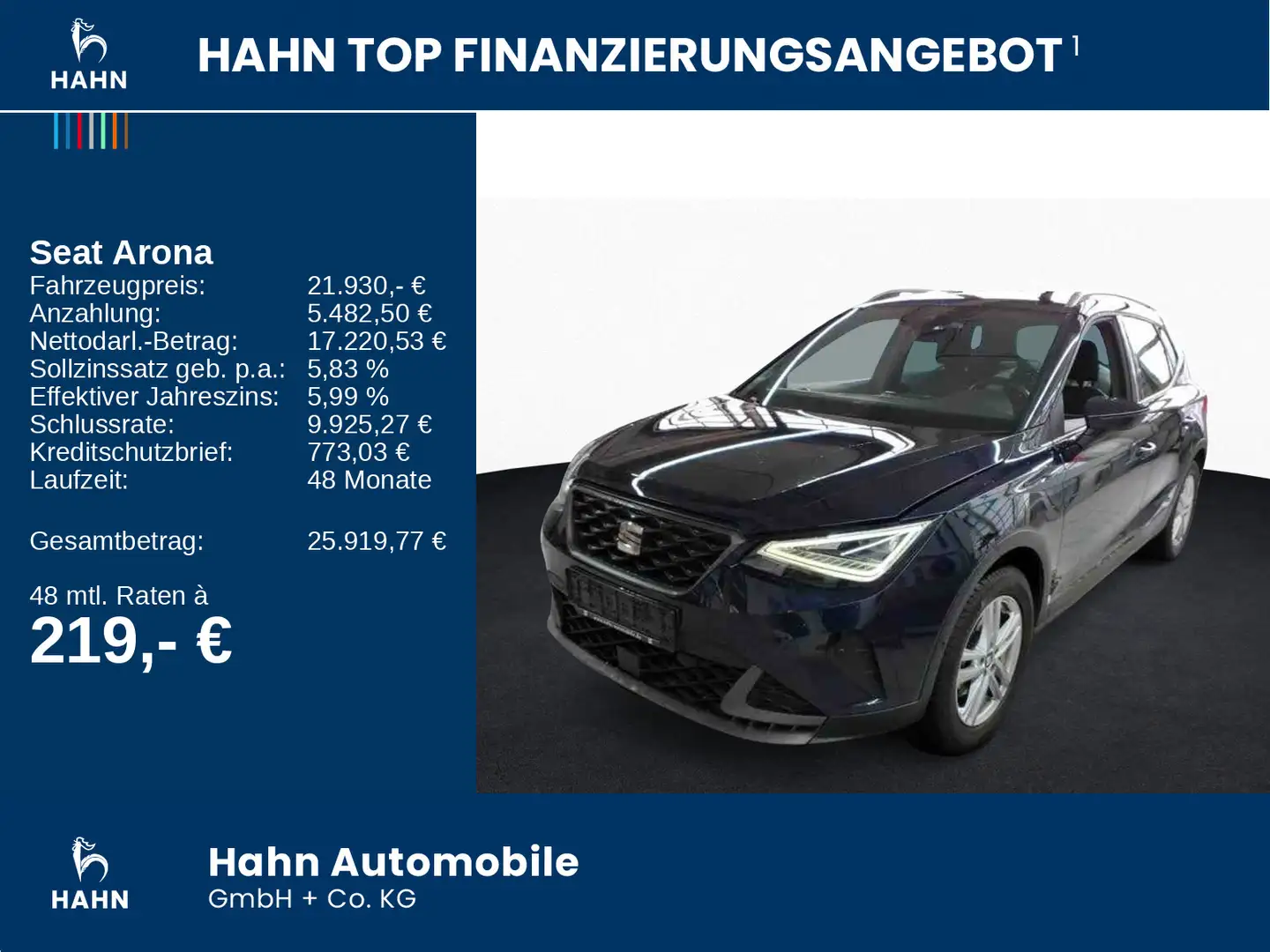 SEAT Arona 1.5TSI DSG FR LED ACC CAM Sitzh Navi APP Blau - 2