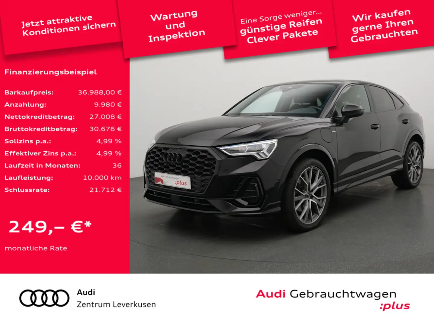 Audi Q3 Sportback e S line PANO SONOS AHK LEDER AC Schwarz - 1