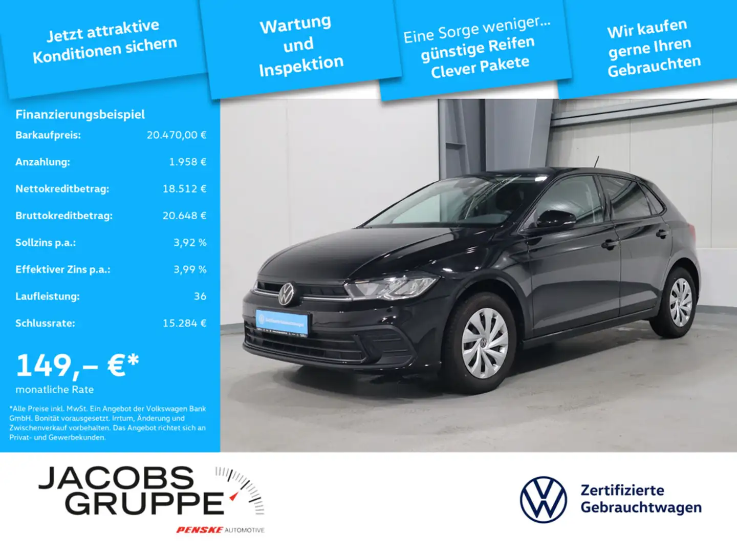 Volkswagen Polo VI 1.0 TSI Life Navi*ACC*SHZ*Klima Schwarz - 1