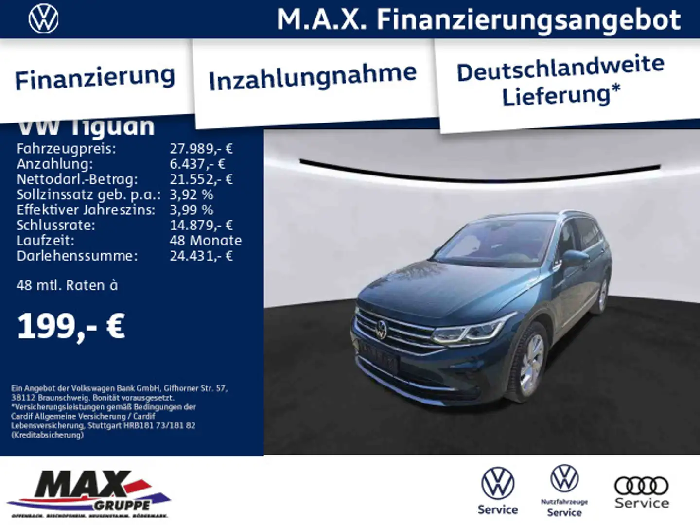 Volkswagen Tiguan 2.0 TDI DSG 4M MATRIX LED+DCP+AHK+ACC Blau - 1