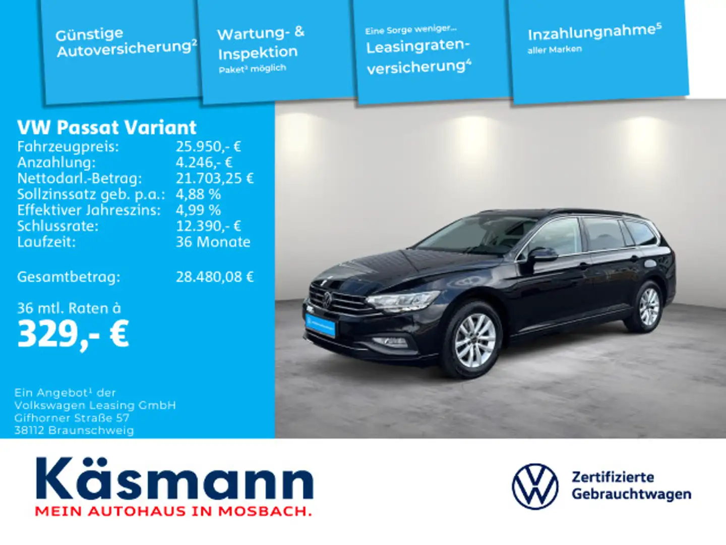 Volkswagen Passat Variant Business 2.0TDI AHK LED ACC PDC Schwarz - 1