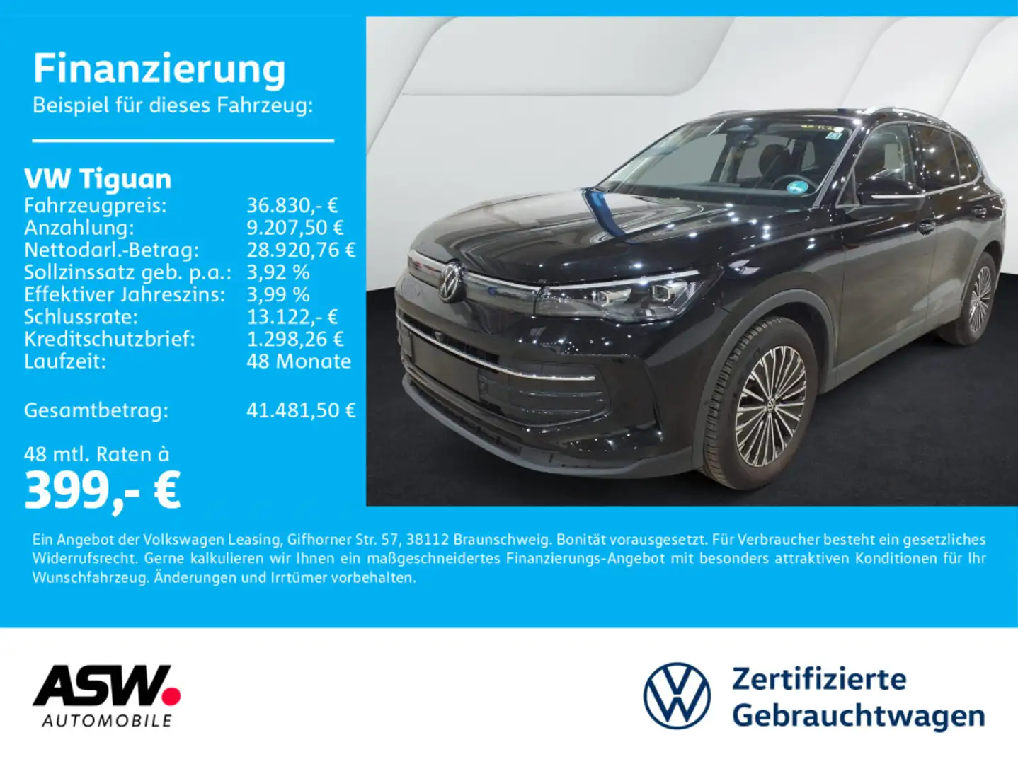 Volkswagen Tiguan Goal 2,0 TDI DSG AHK Navi 360° SHZ LED Schwarz - 1