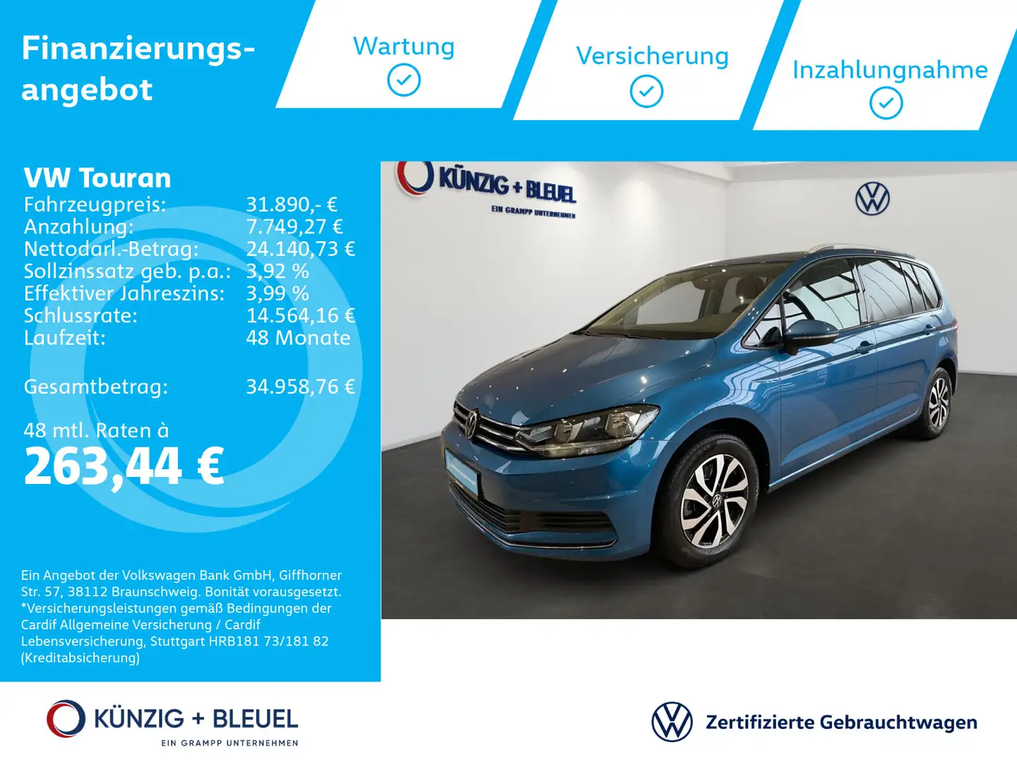 Volkswagen Touran Active 2,0 TDi DSG NAV*AHK*Digi Cock Blau - 1