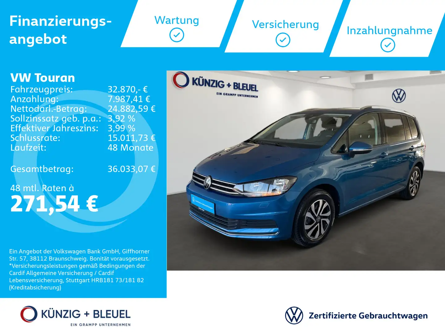 Volkswagen Touran Active 2,0 TDi DSG NAV*AHK*Digi Cock Blau - 1