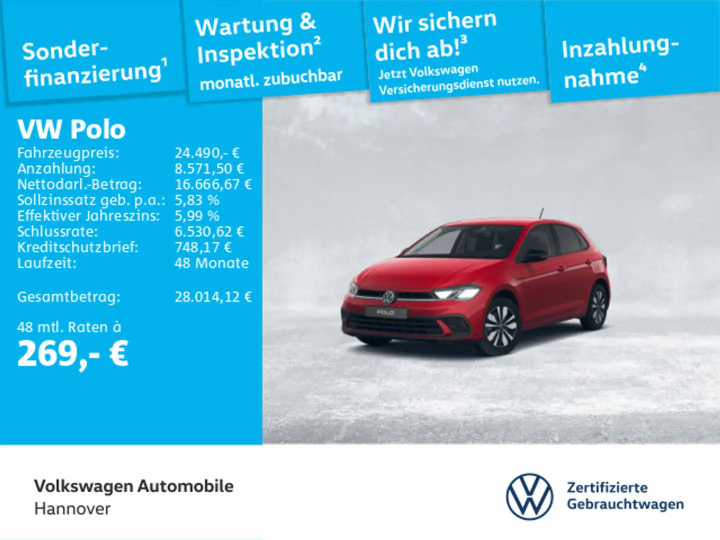 Volkswagen Polo 1.0 TSI DSG Goal Navi AHK LED ACC DigCockpi Rot - 1