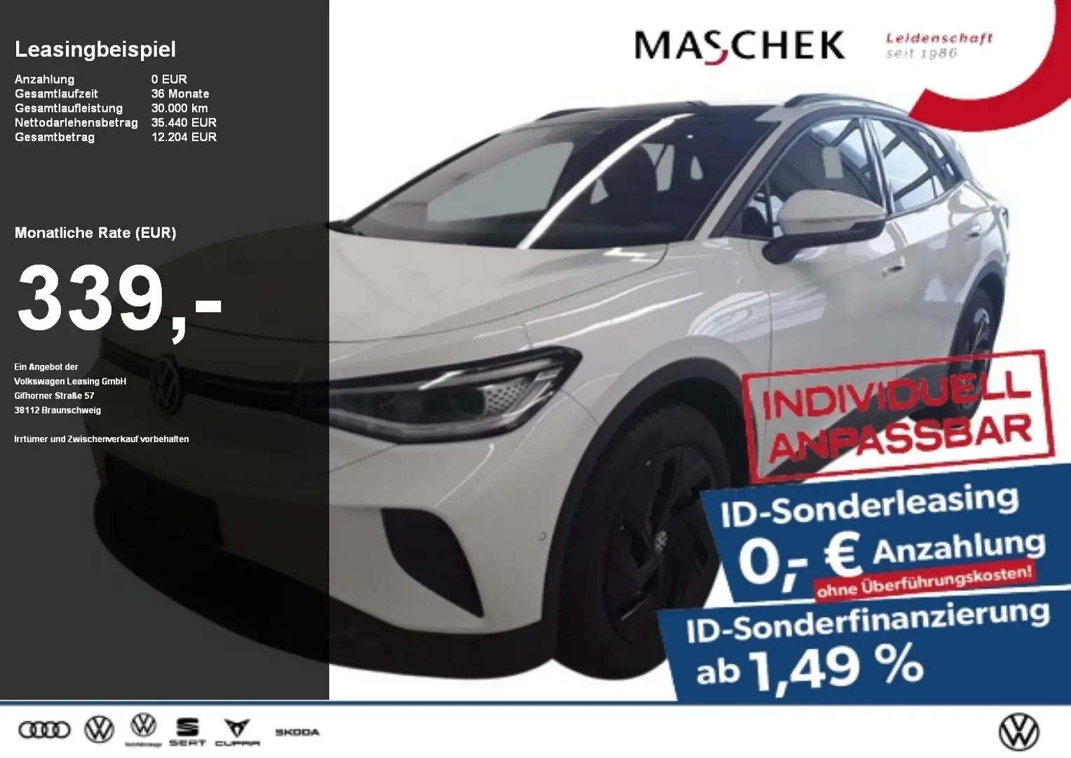 Volkswagen ID.4 Pure Sonderleasing! Panorama GRA PDC Sitzh. Weiß - 1