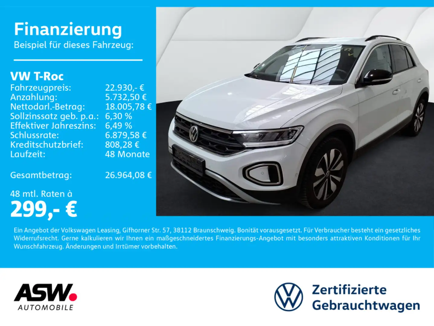 Volkswagen T-Roc T-ROC GOAL 1.0TSI 6-Gang LED Navi ACC PDC SHZ VC Weiß - 1