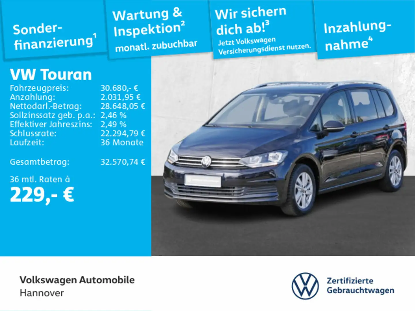 Volkswagen Touran 1.5 TSI DSG Comfortline Navi AHK DigCockp Schwarz - 1