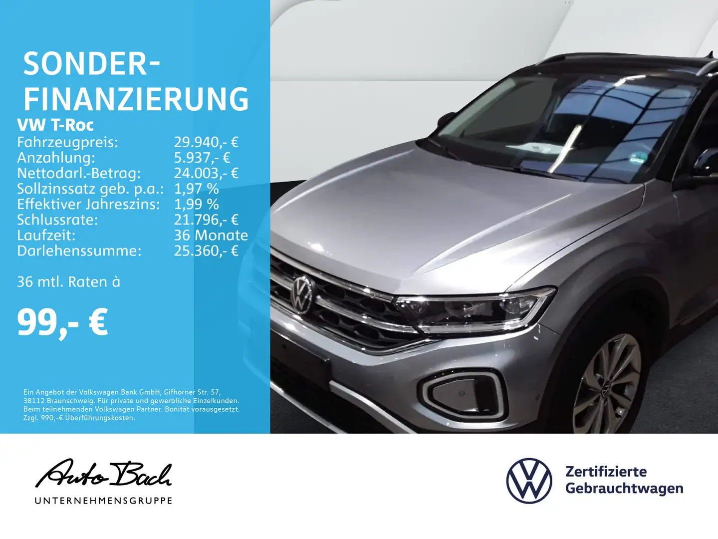 Volkswagen T-Roc 1.5 TSI DSG Style, Navi, LED, AHK, App-Con Silber - 1