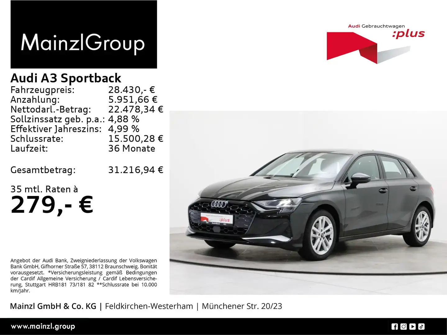 Audi A3 30 TDI Advanced AHK LED Navi SHZ Schwarz - 1