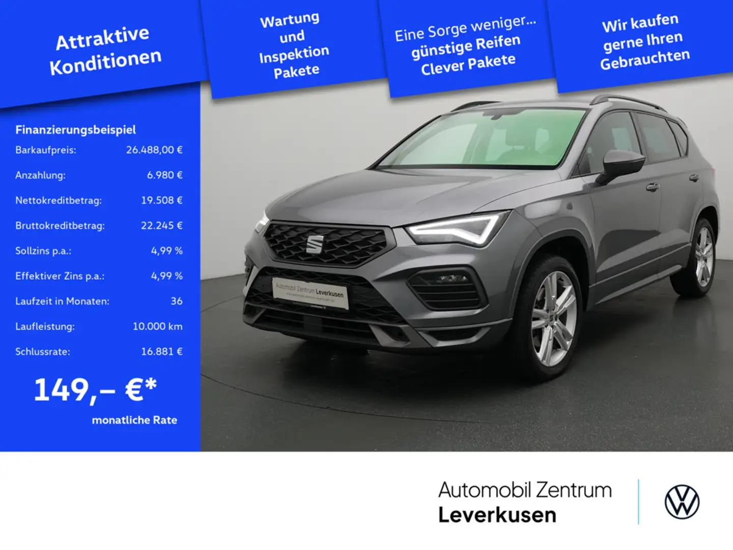 SEAT Ateca FR DSG AHK NAVI LEDER KAM CARPLAY SHZ L Grau - 1