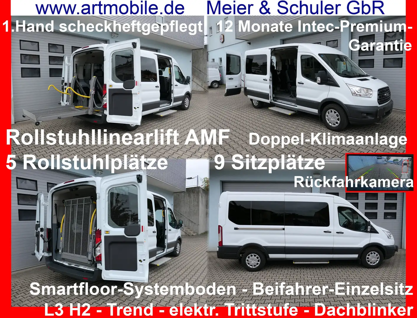 Ford Transit 350 L3/9 Sitze/5 Rollstuhlpl./Smartfloor/Garantie* Weiß - 1