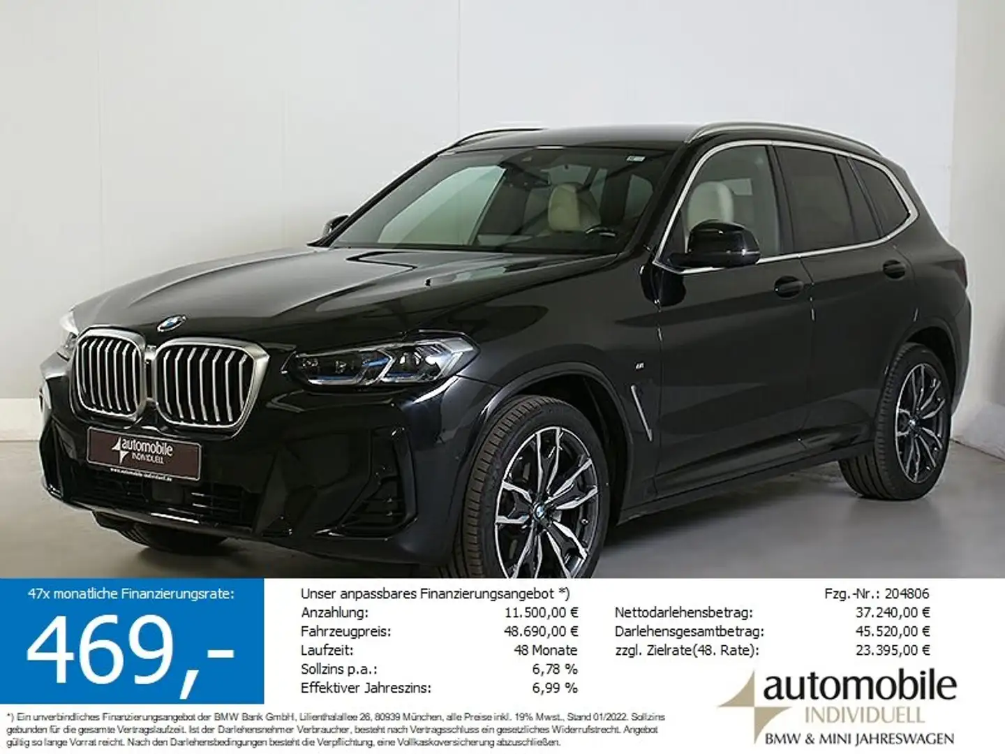 BMW X3 xDr.20d M Sportpaket AHK Laser ACC HuD LiveCo Schwarz - 1