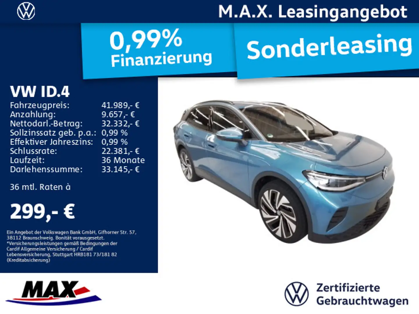 Volkswagen ID.4 PRO PERFORMANCE IQ.LIGHT+AHK+AR HUD+KAMERA+ Blau - 1