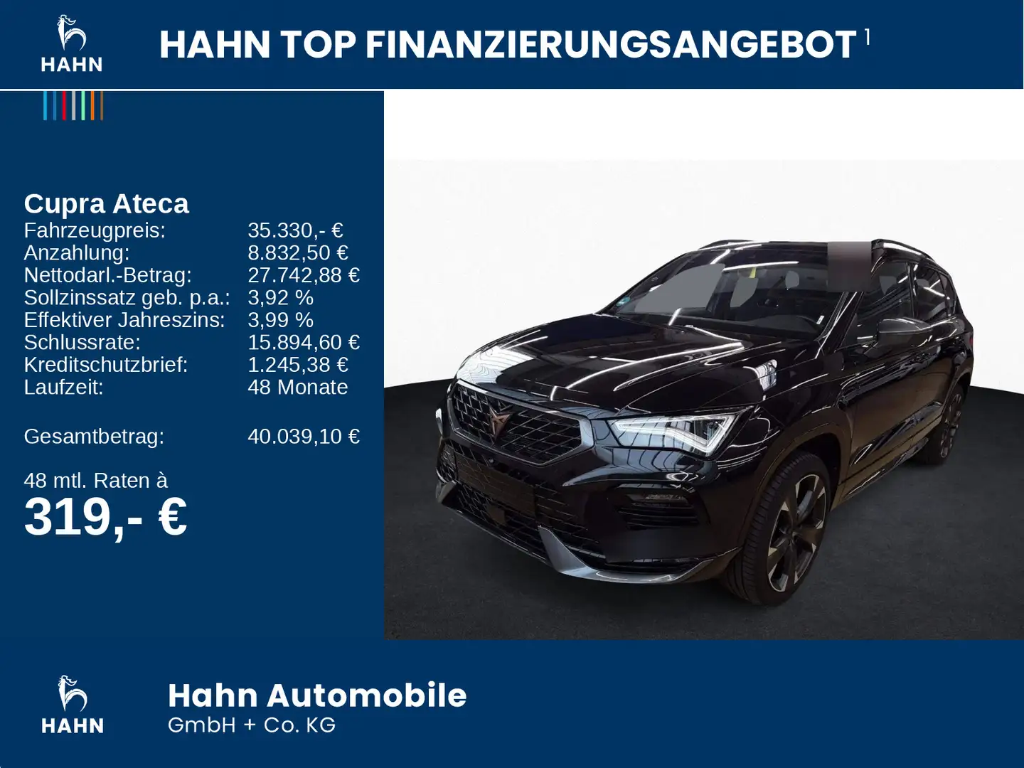 CUPRA Ateca 2.0TSI DSG 4Drive AHK Cam LED Sportsitze Schwarz - 2