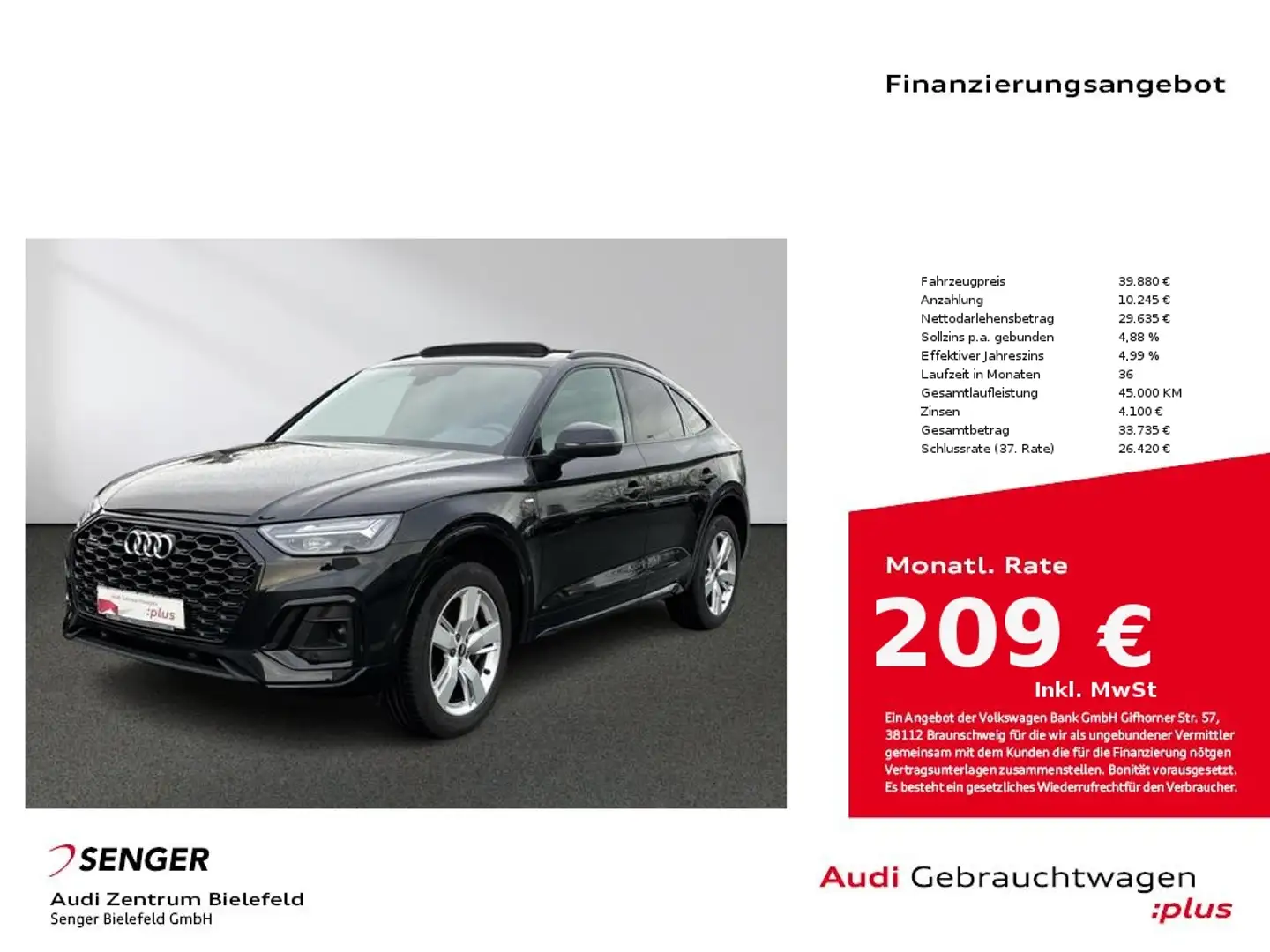 Audi Q5 Sportback S line 50 TDI quattro LED Pano AHK Noir - 1