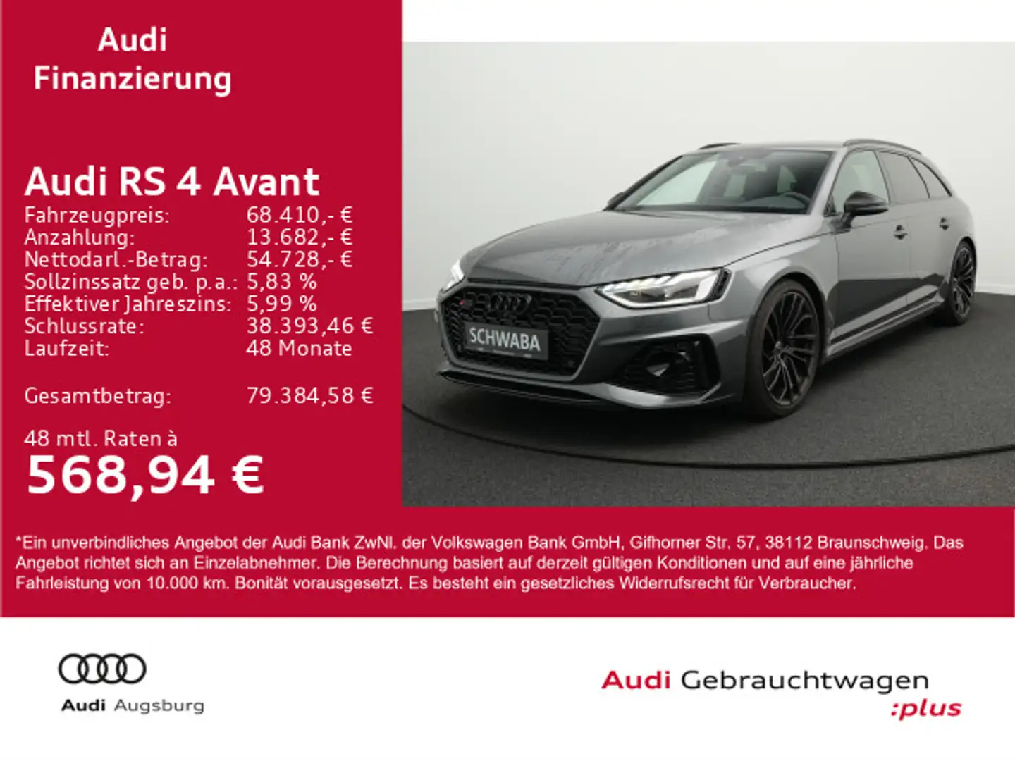 Audi RS4 2.9 TFSI qu. LP101k*280km/h*AHK*20''* Szary - 1