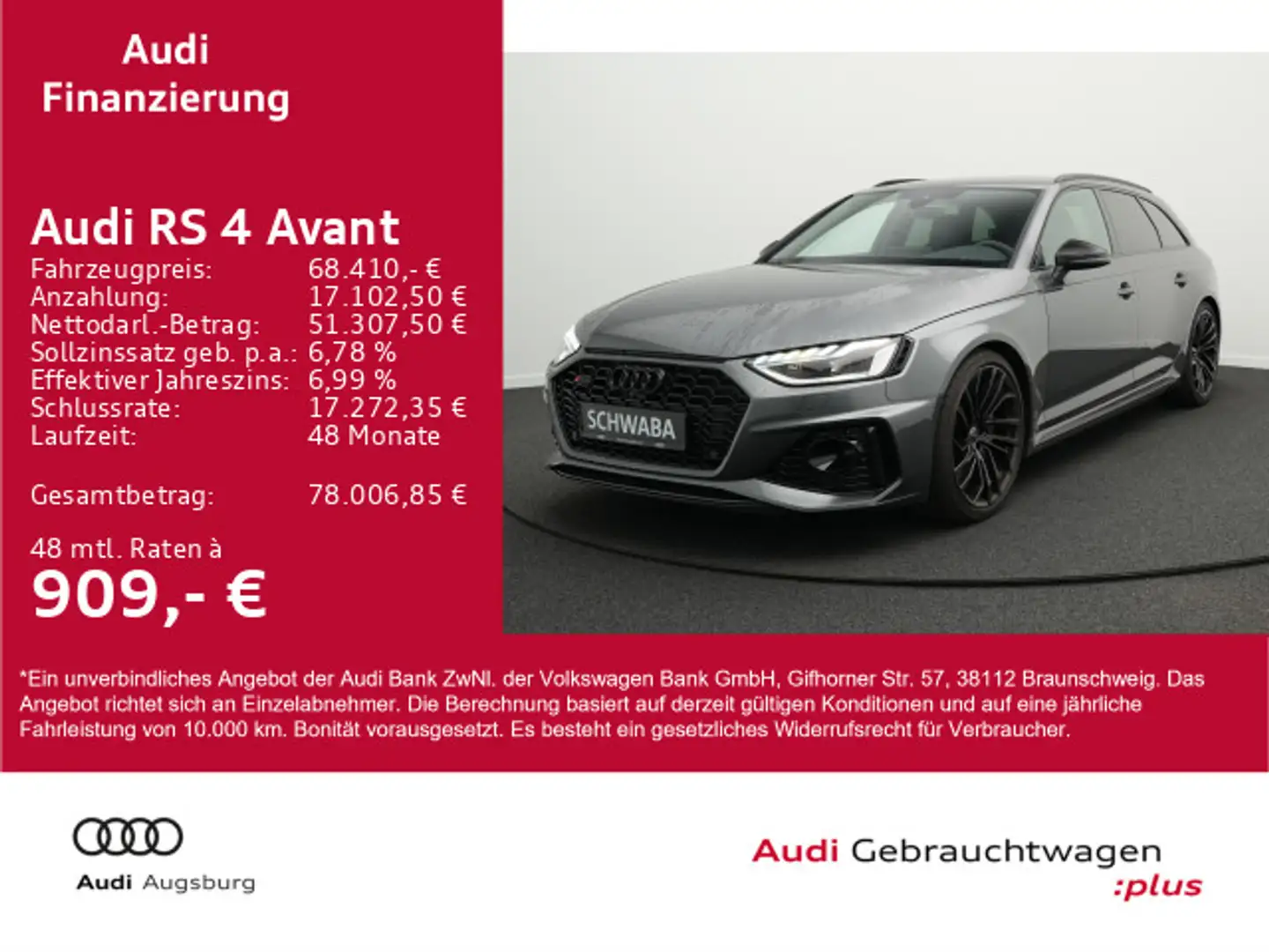 Audi RS4 2.9 TFSI qu. LP101k*280km/h*AHK*20''* Grau - 1
