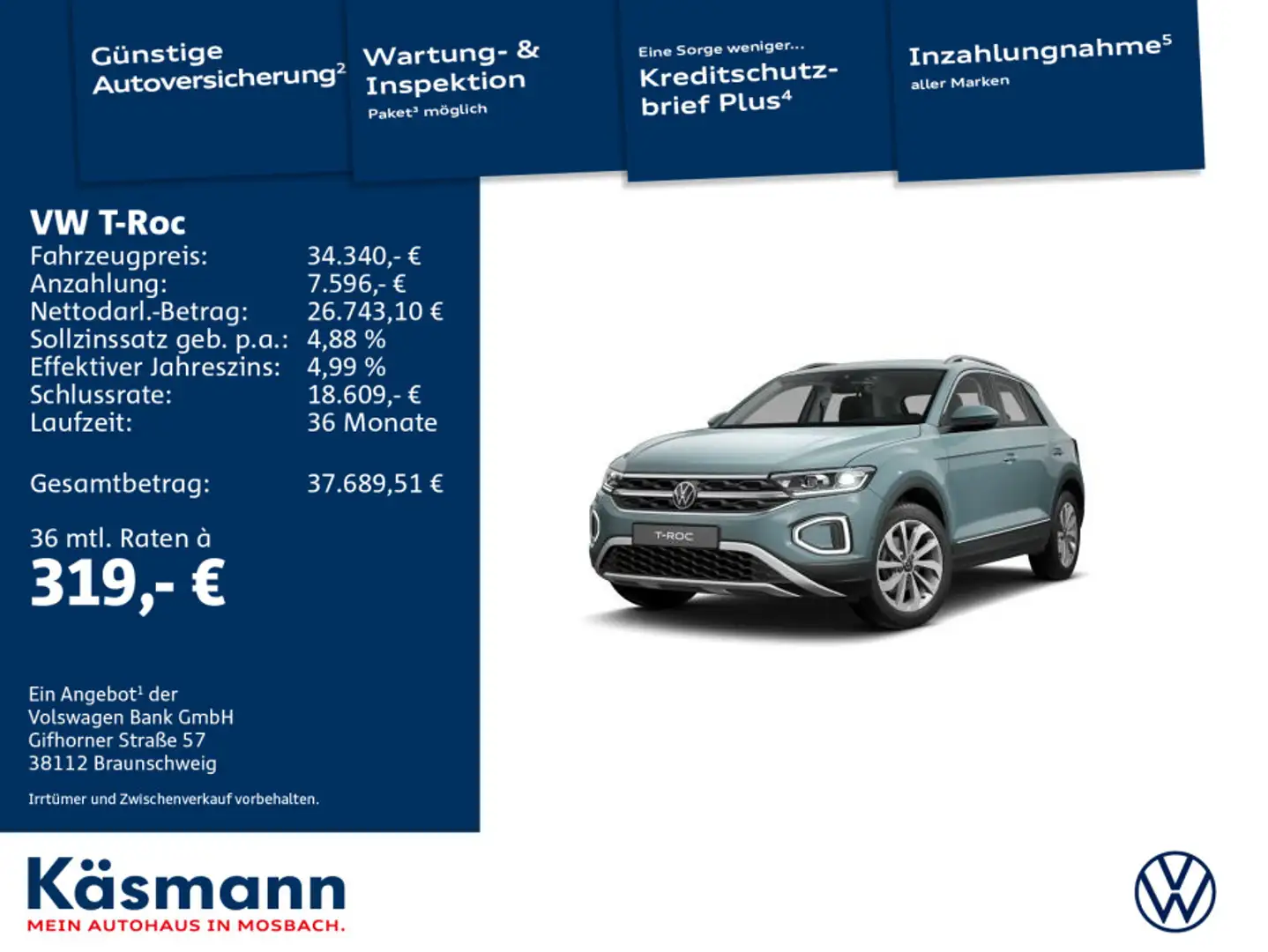 Volkswagen T-Roc Style 1.5TSI AHK IQ.DRIVE KAM Blau - 1