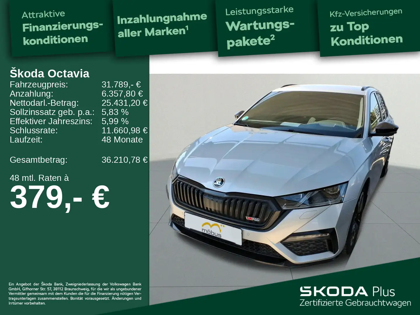 Skoda Octavia Combi RS 2.0 TSI*DSG*APP*RFK*LED*NAV* Silber - 1