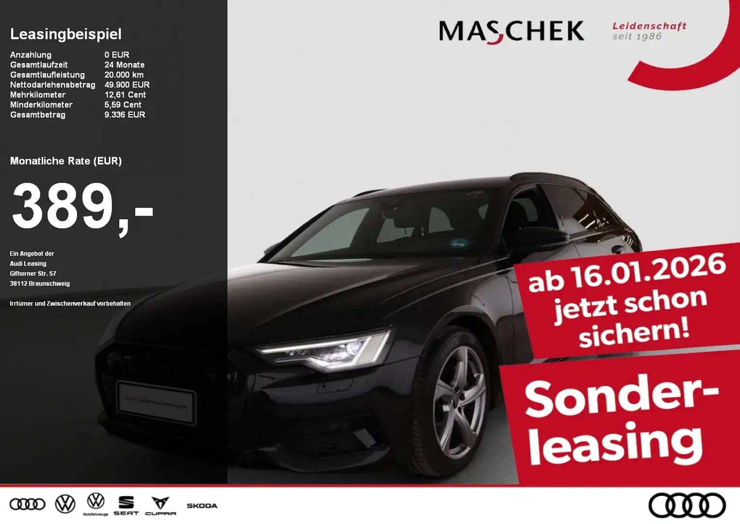 Audi A6 Avant advanced 45 TDI quat AHK BlackEd Matrix ACC Schwarz - 1