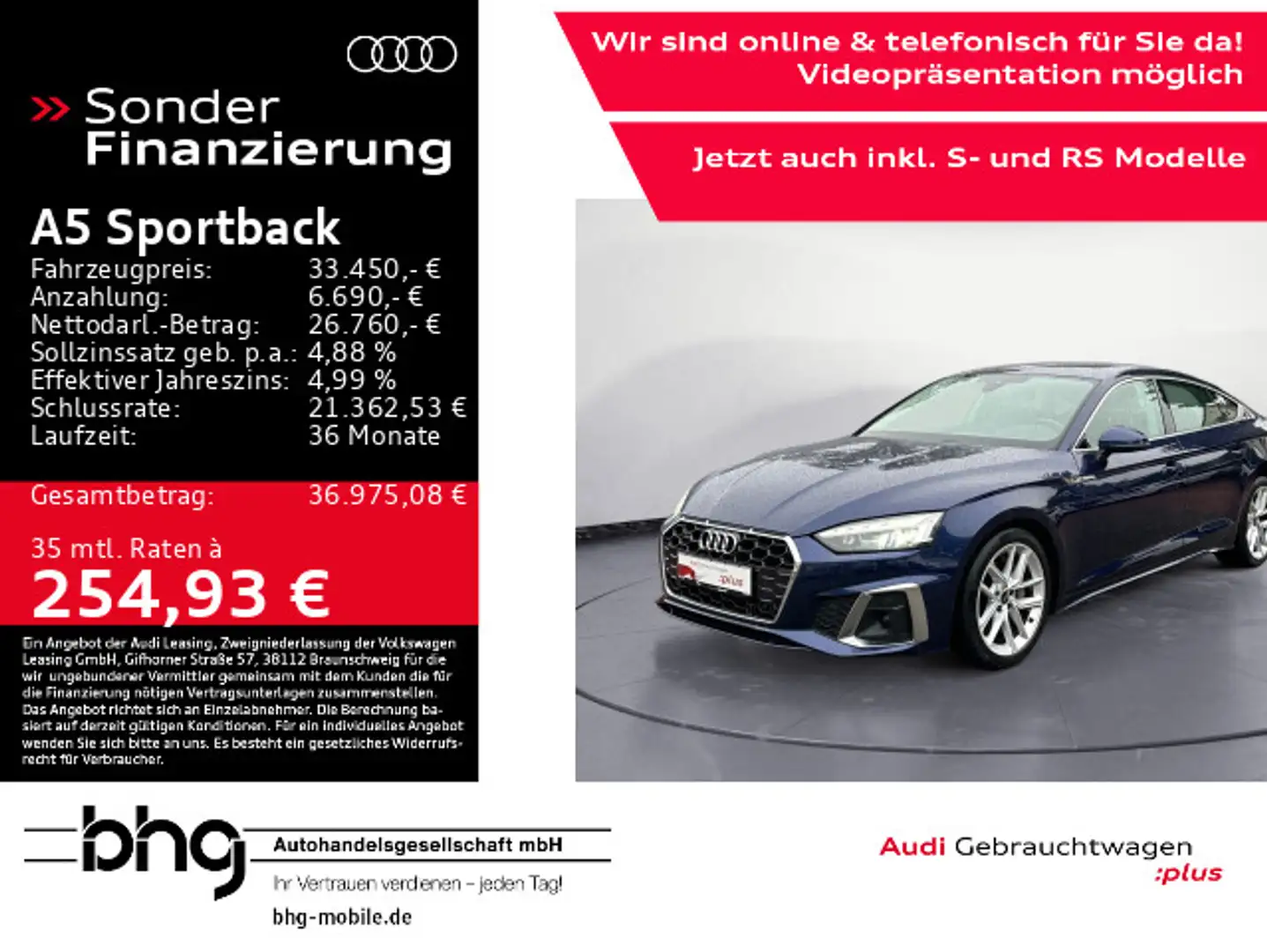 Audi A5 50 TDI quattro S-line Matrix/AHK/He Blau - 1
