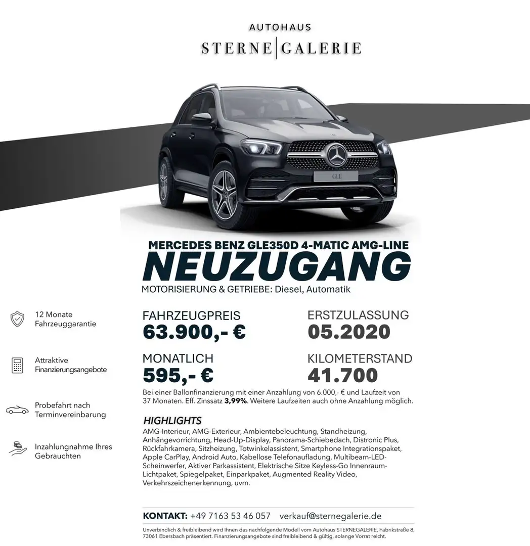 Mercedes-Benz GLE 350 d AMG-LINE/4M/AHK/HEADUP/PANO/SHZ HUD Nero - 1