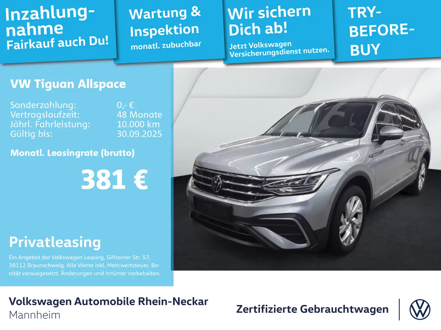 Volkswagen Tiguan Allspace 2.0 TDI Life DSG 7-Sitzer Navi A Silber - 1