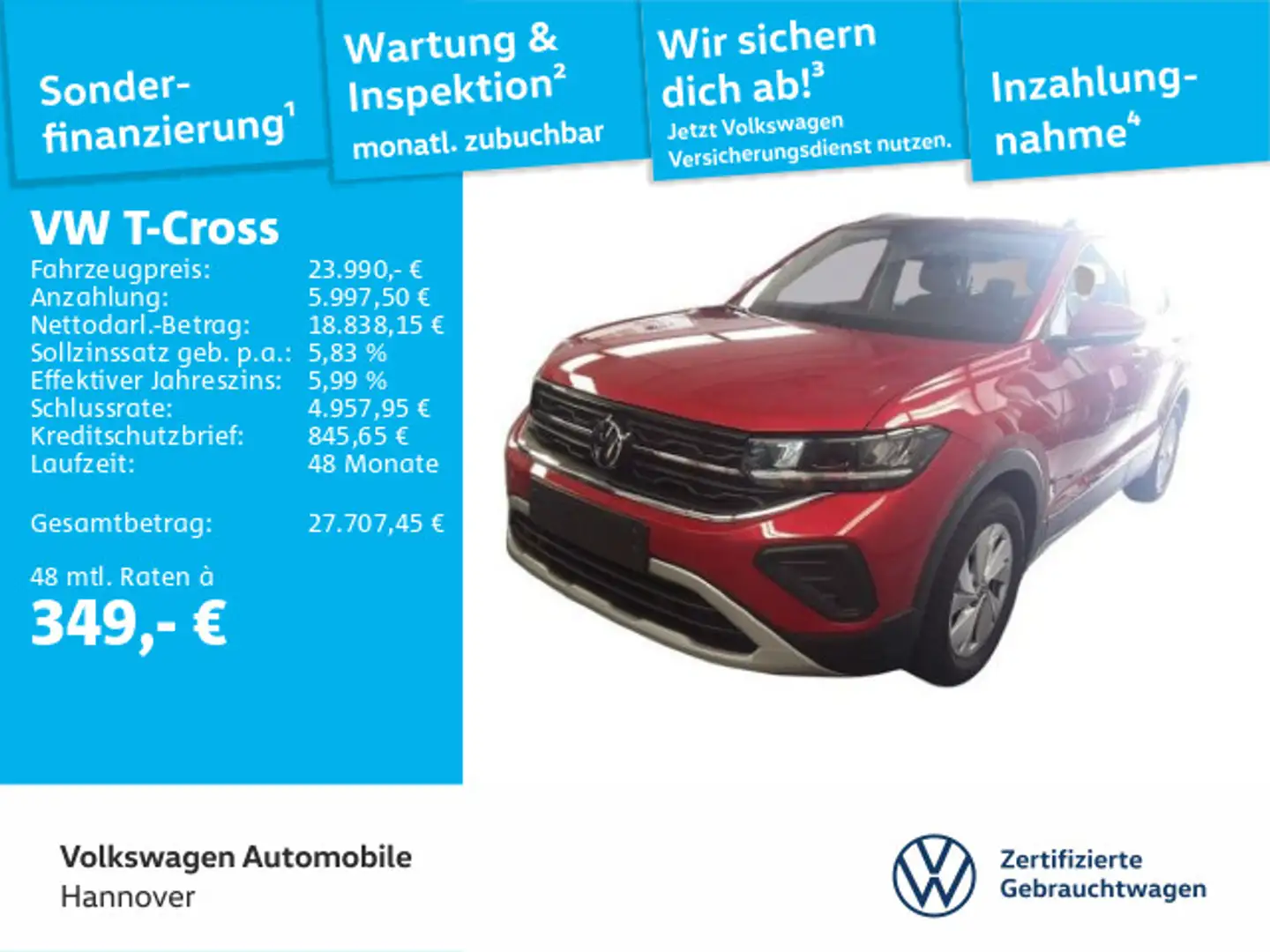 Volkswagen T-Cross 1.0 TSI DSG Life Navi ACC LED Dig.Cockpi Rot - 1