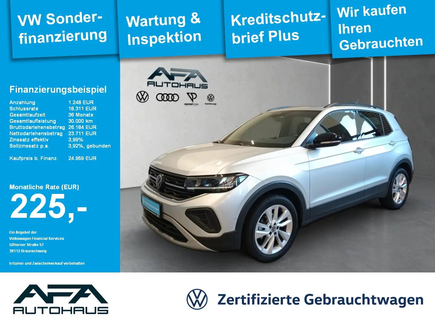 Volkswagen T-Cross 1.0 TSI GOAL DSG AHK*LED*Navi*ACC*App-Co. Silber - 1