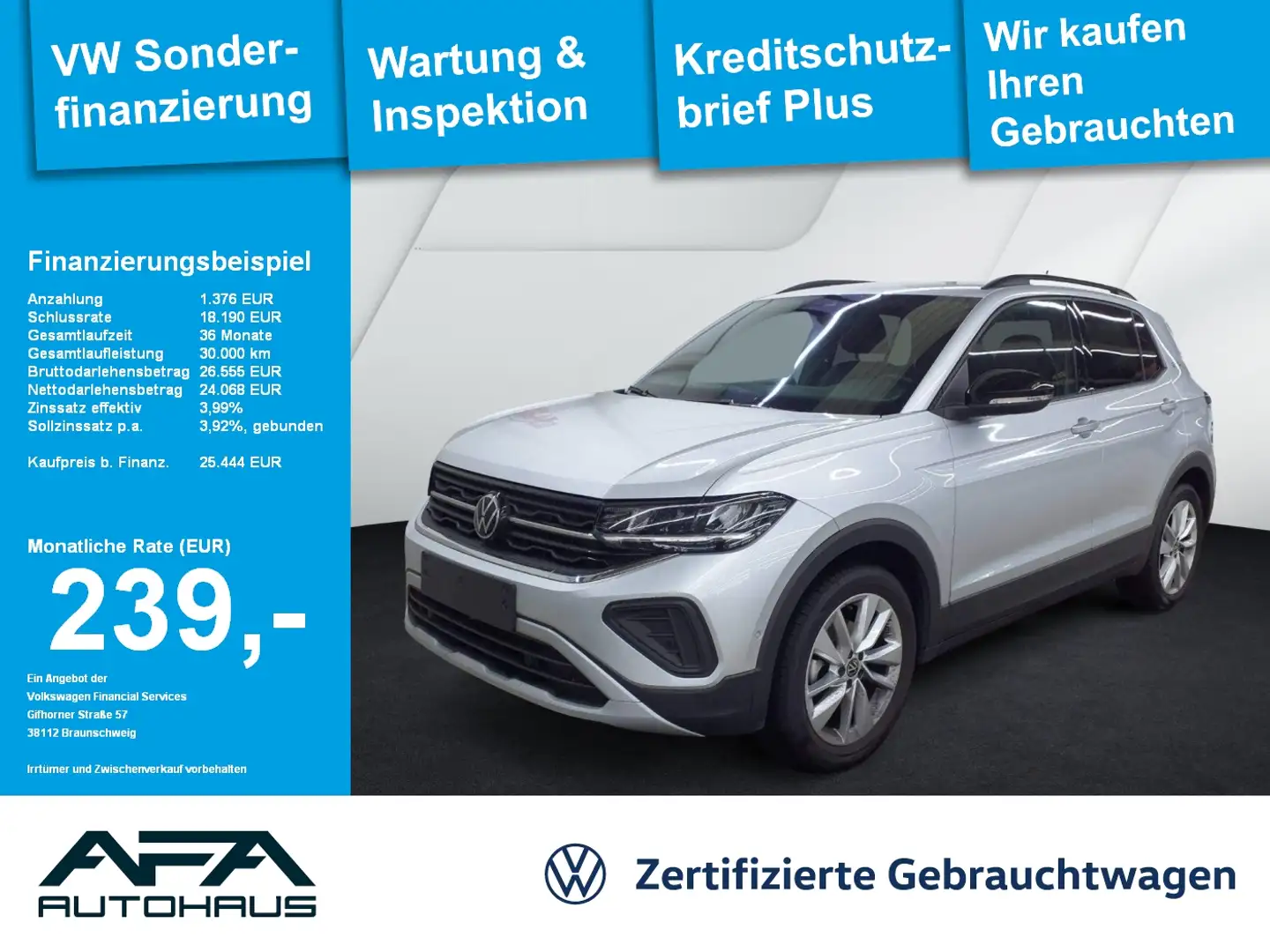Volkswagen T-Cross 1.0 TSI GOAL DSG AHK*LED*Navi*ACC*App-Co. Silber - 1