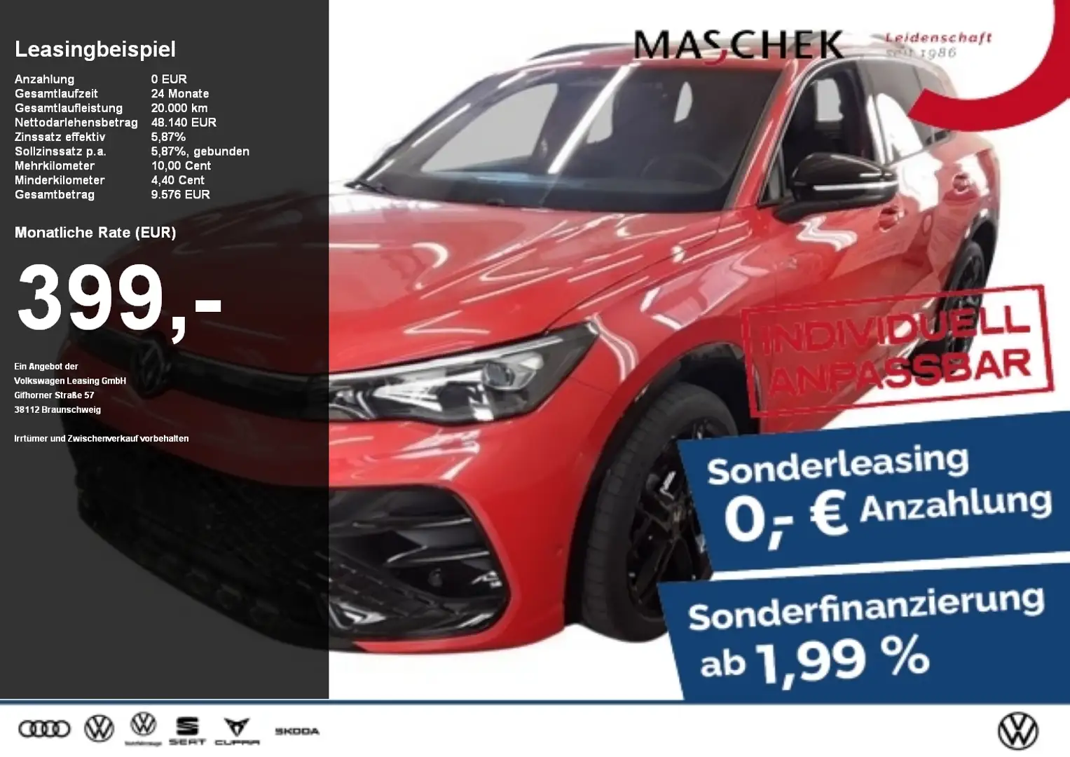 Volkswagen Tiguan R line 2.0 TDI DSG Sonderleasing UPE 72 AHK Pano S Rot - 1