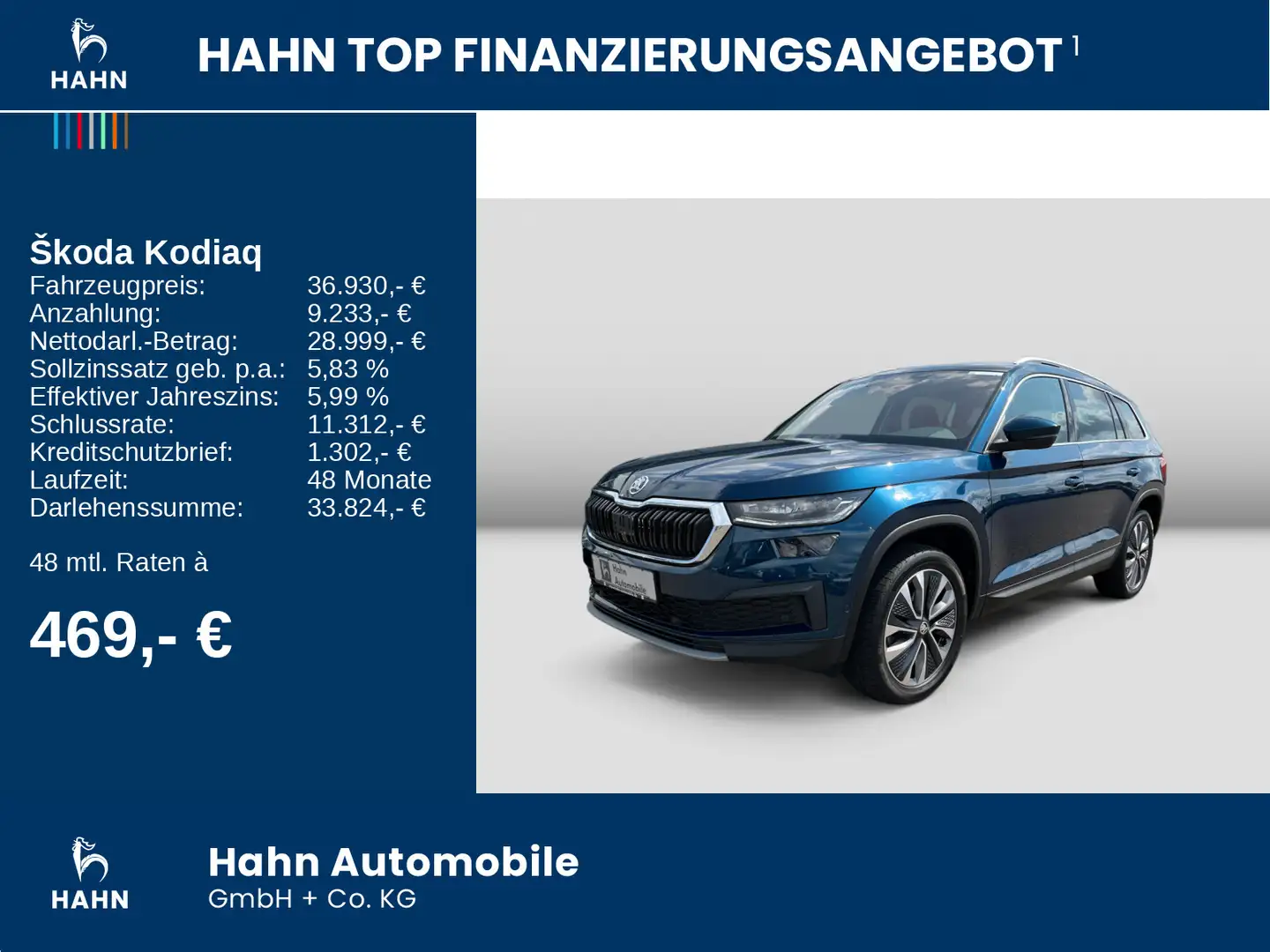 Skoda Kodiaq 2.0TDI DSG 4x4 Tour ACC AHK Cam LED Navi Blau - 2