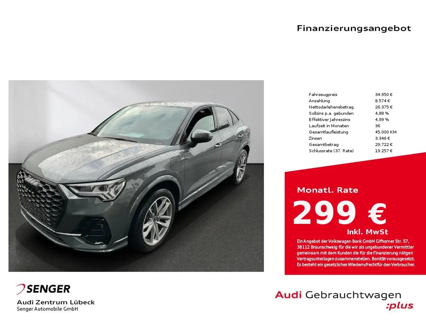 Audi Q3 Sportback 45 TFSI e S line S tronic Navi LED Gris - 1