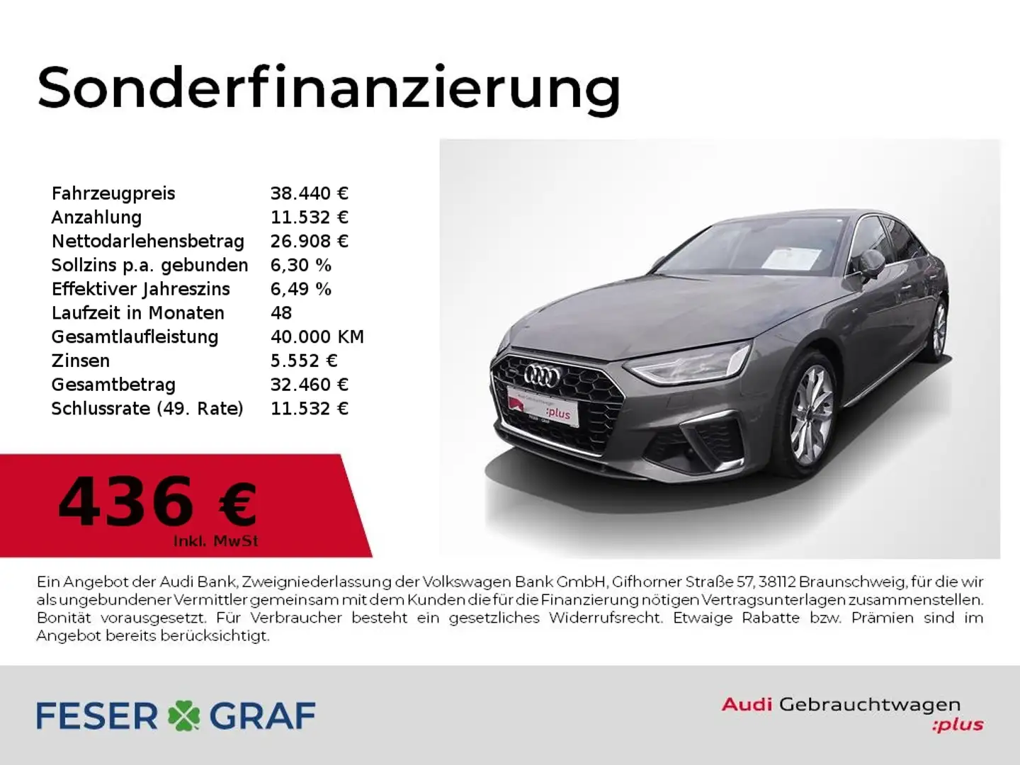 Audi A4 Lim 50 TDI S Line HUD,Kamera,Leder,Navi Grau - 1
