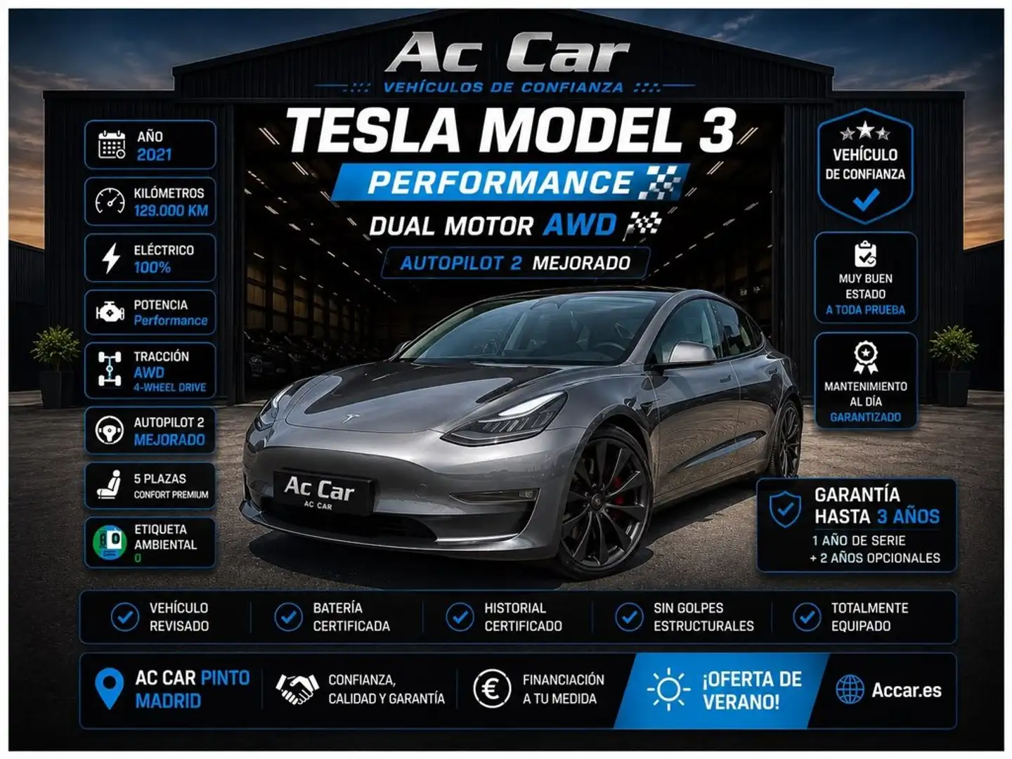 Tesla Model 3 Performance 4WD Gris - 1