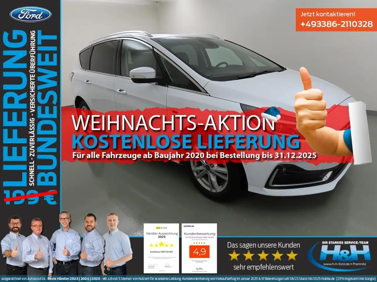 Ford S-Max 2.5 Hybrid Titanium LED+ACC+FrontKam+AHK Weiß - 1