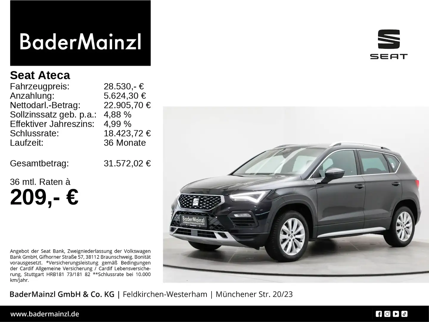 SEAT Ateca 1.5 TSI DSG Xperience Navi Kam ACC Virtual Schwarz - 1