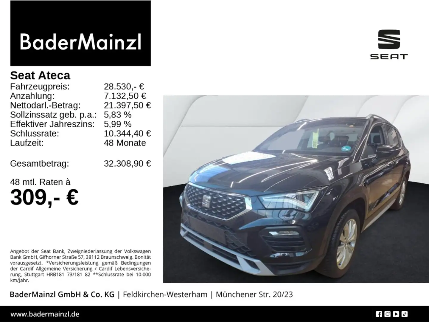 SEAT Ateca 1.5 TSI DSG Xperience Navi Kam ACC Virtual Schwarz - 1