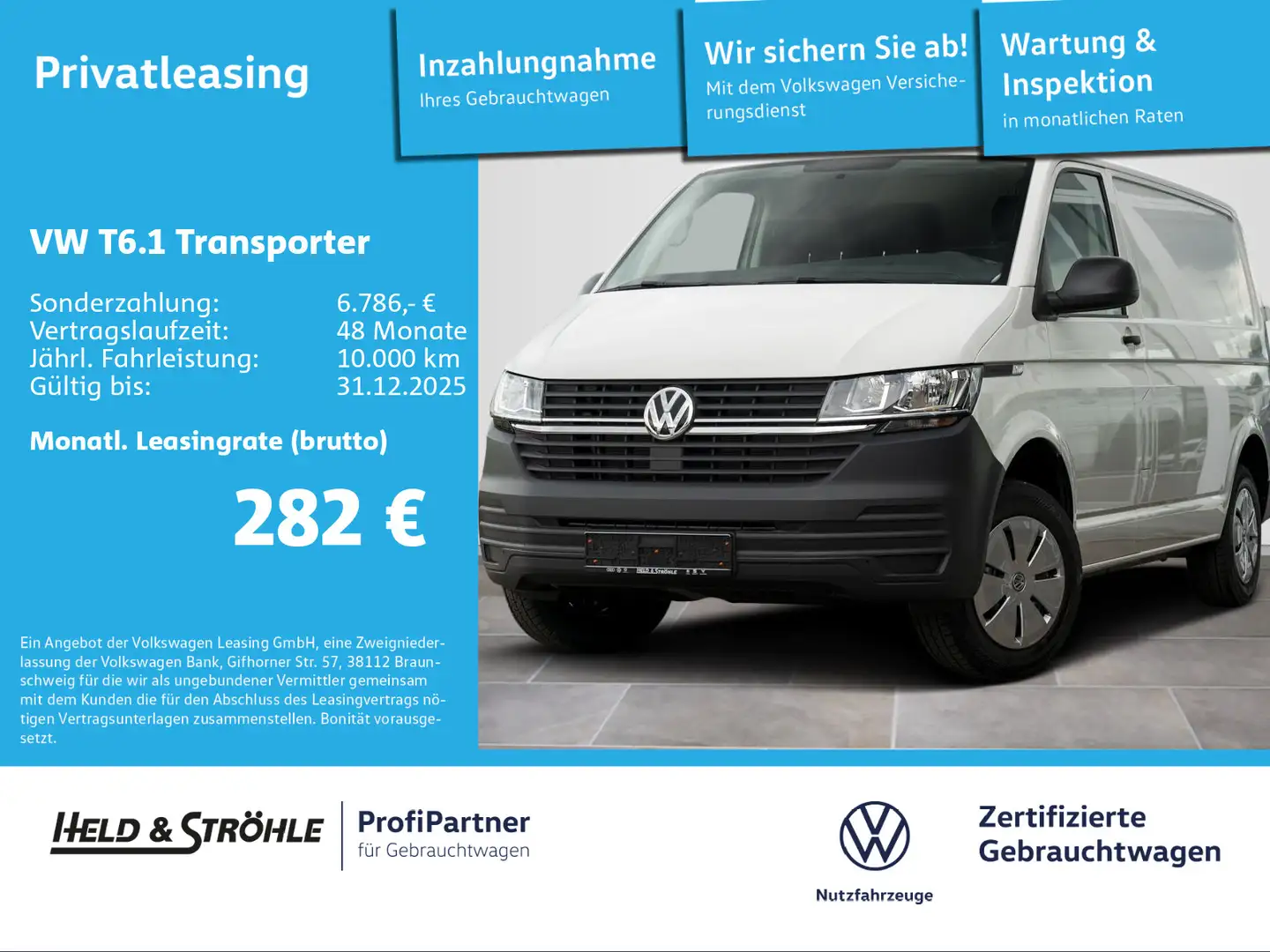 Volkswagen T6.1 Transporter T6.1 Kasten 2.0 TDI AHK PDC HECKFLÜGEL KLIMA Weiß - 1