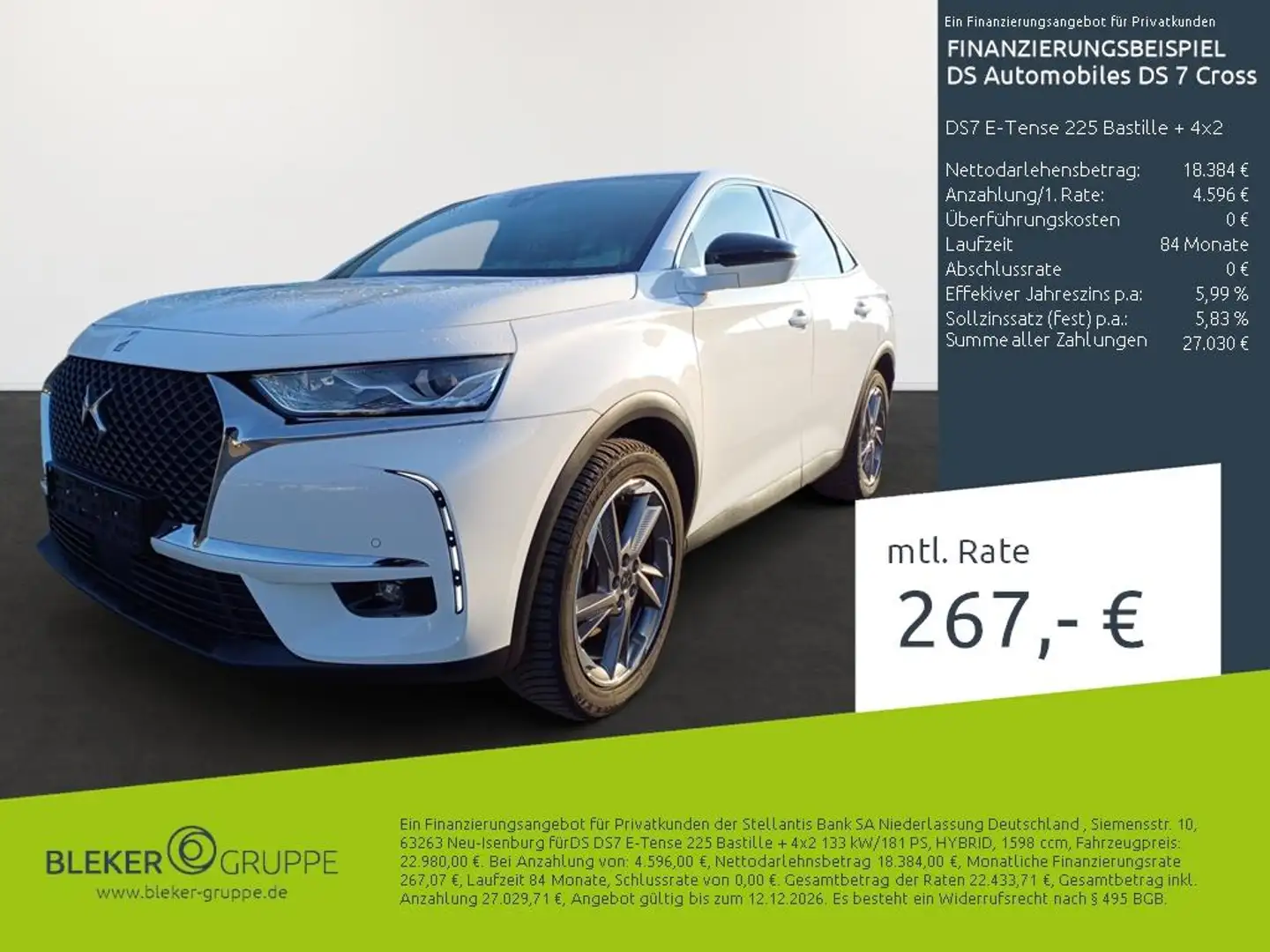 DS Automobiles DS 7 Crossback DS7 E-Tense 225 Bastille + 4x2 Weiß - 1